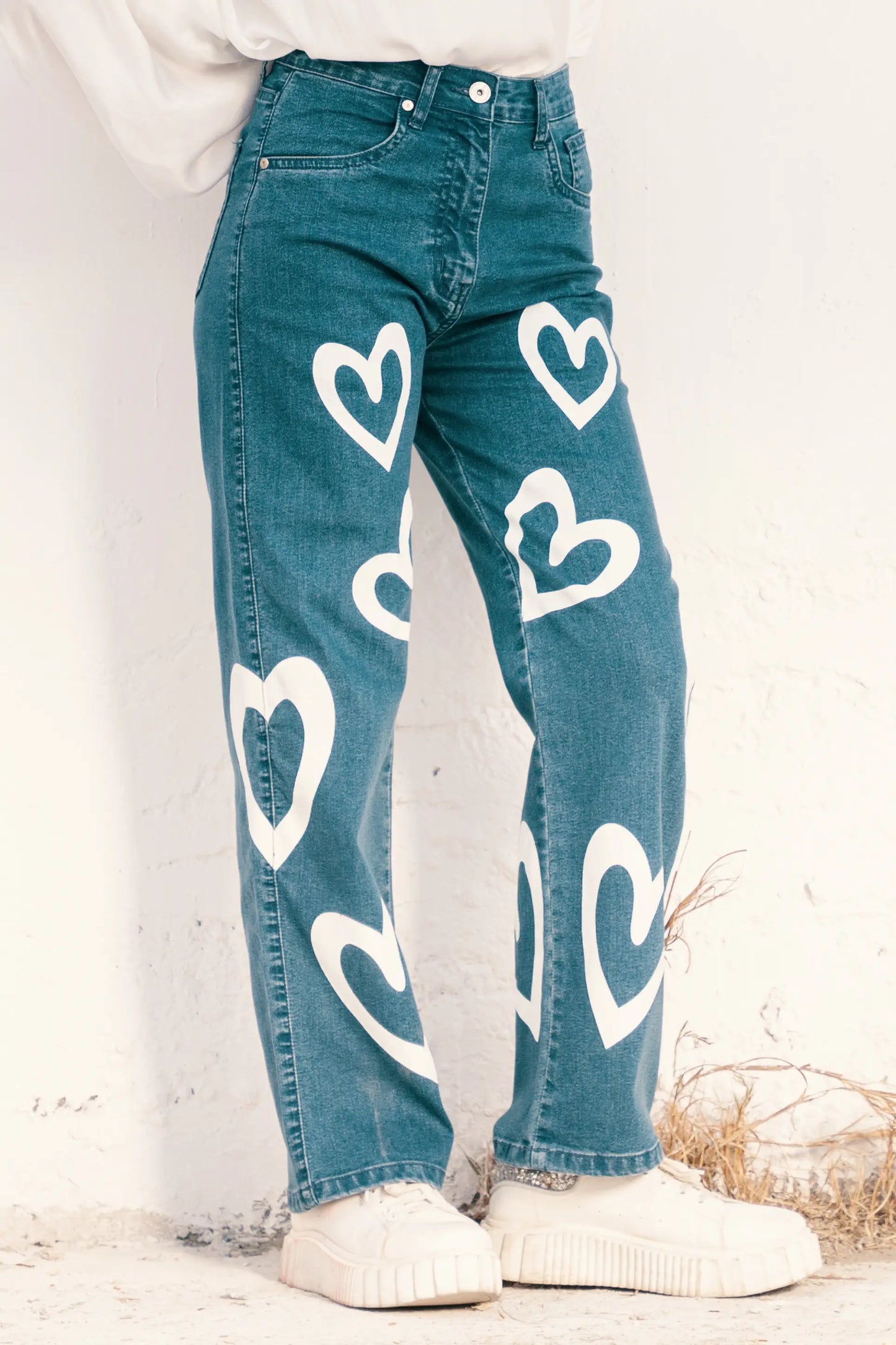 Blue Heart Printed Jeans Women Jeans Summer V-2 2024 URBAN STATION COUGAR   