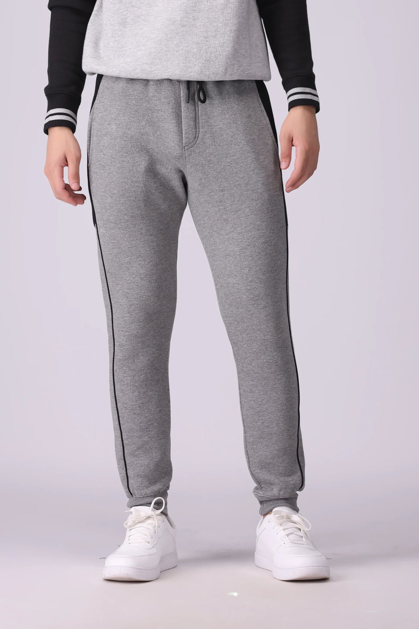 Half Striped Jogger Pants Men Trouser Winter 2024 Knit Story COUGAR- (Men Winter 2024) S Grey 