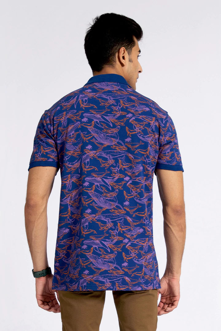 Royal Blue Printed Polo Men Polo Pre Fall 2023 Vortex COUGAR   