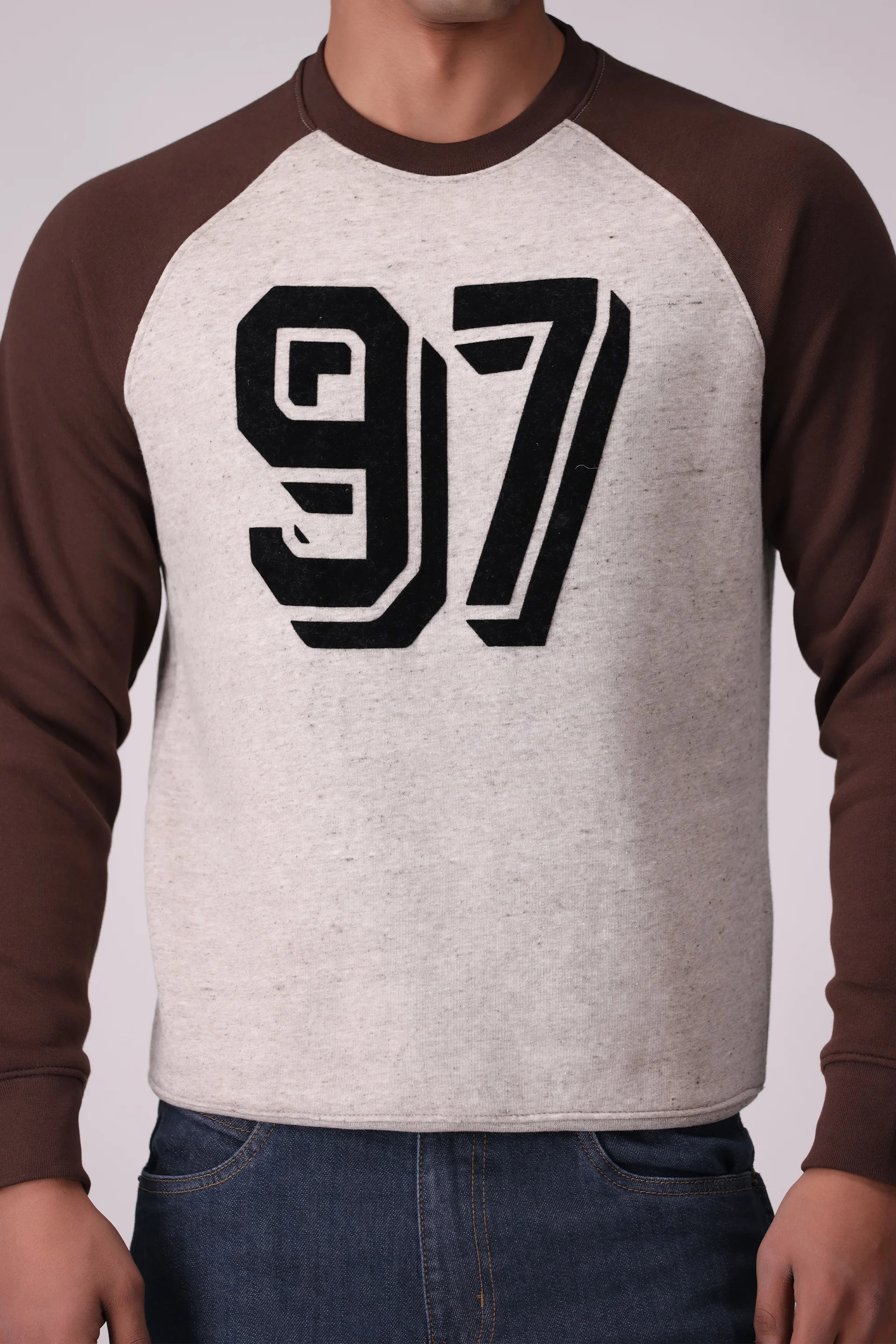 Flock Printed Raglan Sweatshirt Men Sweatshirt Winter 2024 Knit Story COUGAR- (Men Winter 2024)