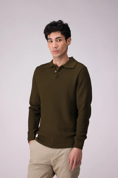 Horizontal Knit Sweater Men Sweater Winter 2024 Knit Story COUGAR- (Men Winter 2024) M Olive Men