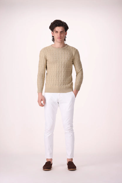 Cable Knit Acrylic Sweater Luxury Men Sweater COUGAR (MEN OLD MONEY W24)