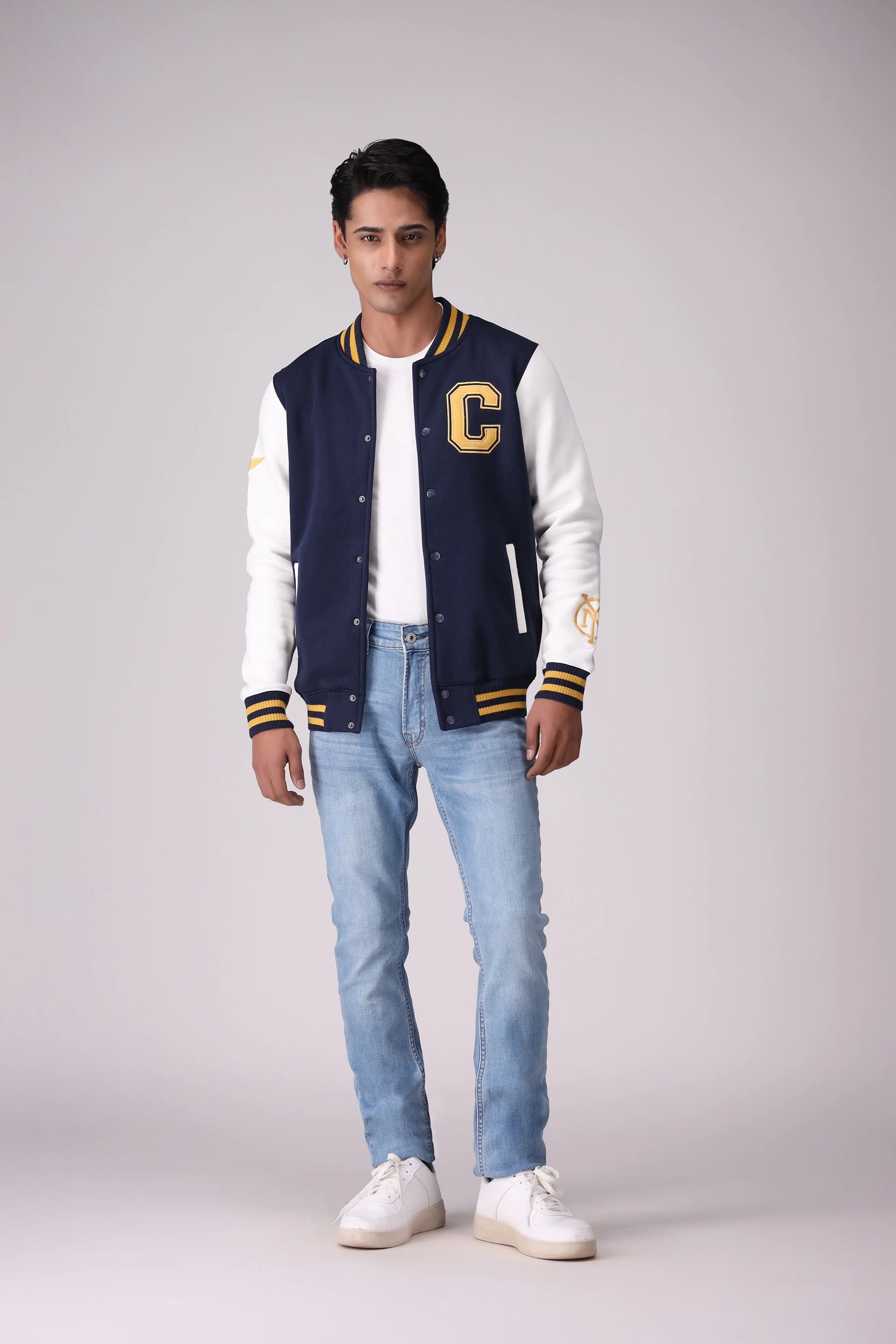 Contrast Sleeved Varsity Jacket Men Jacket Winter 2024 Knit Story COUGAR- (Men Winter 2024)