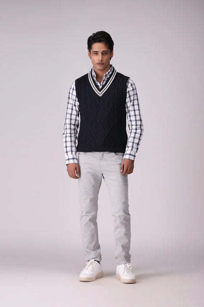 Cable Knit V-Neck Sweater Vest Men Sweater Winter 2024 COUGAR- (Men Winter 2024)