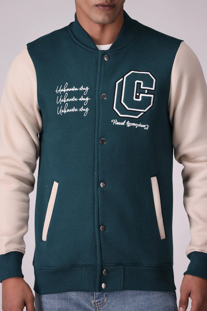 Contrast Sleeved Varsity Jacket Men Jacket Winter 2024 Knit Story COUGAR- (Men Winter 2024)