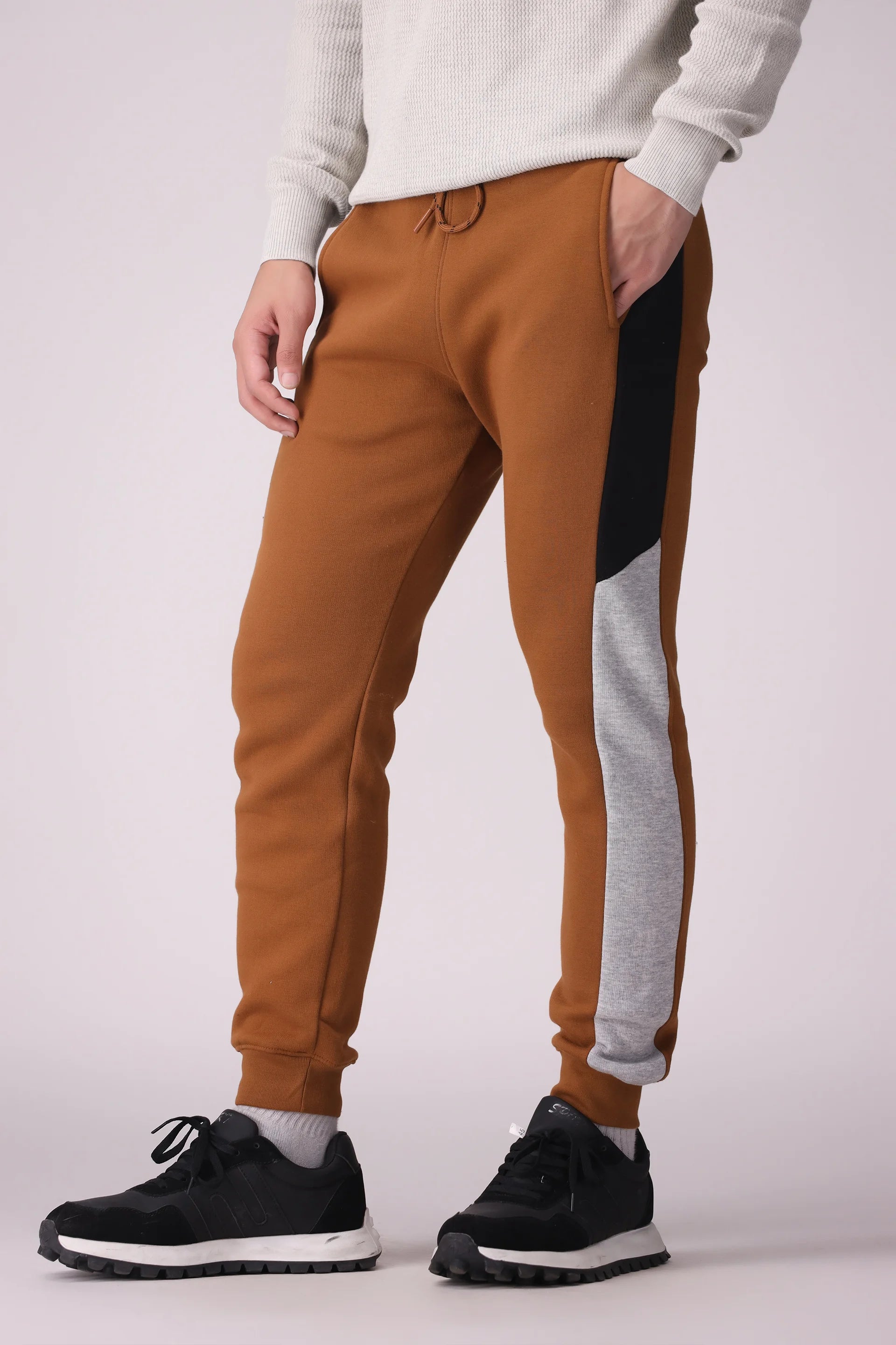 Slim Fit Striped Fleece Jogger Pants Men Trouser Winter 2024 Knit Story COUGAR- (Men Winter 2024) S Camel Men