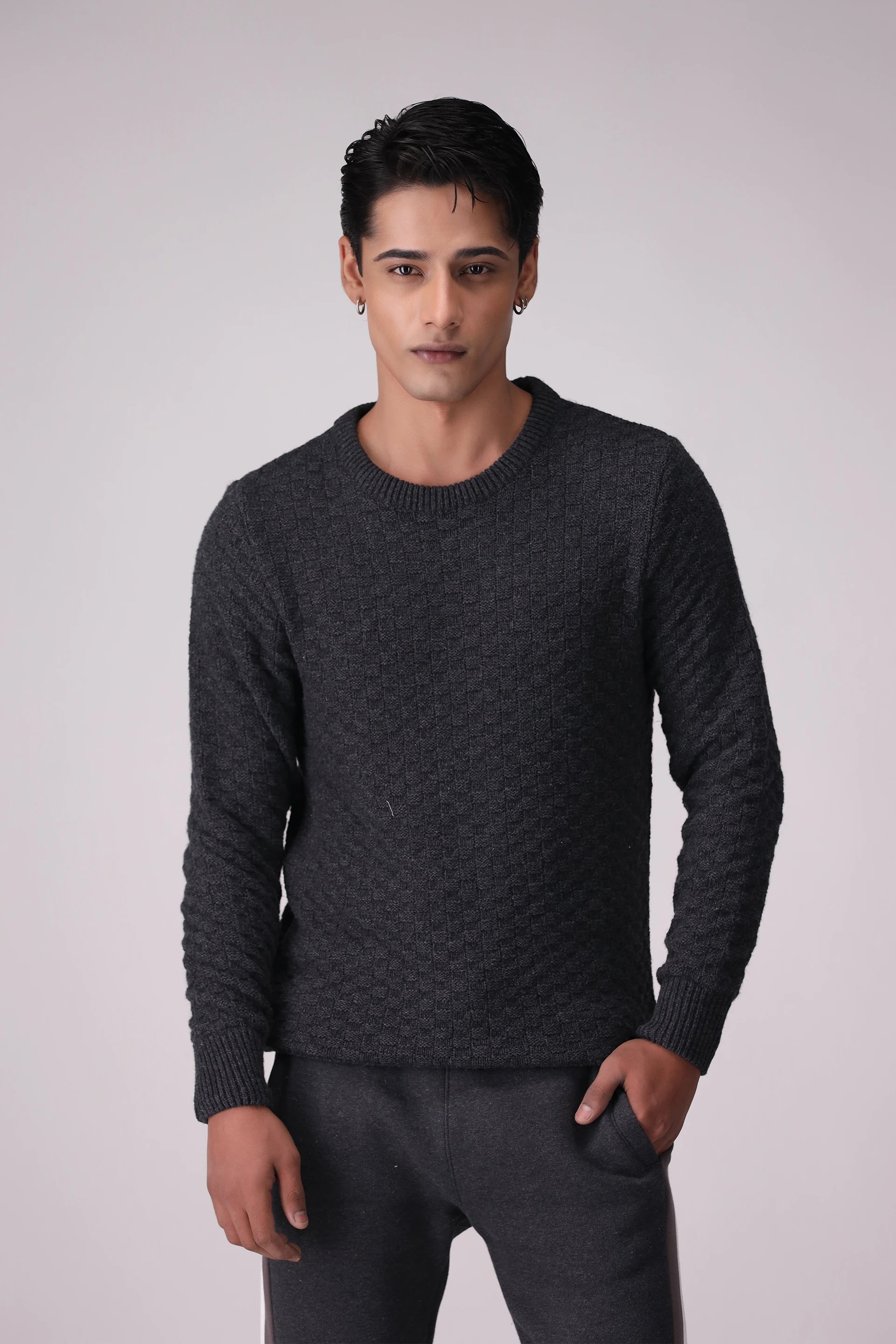 Textured Knitted Ribbed Sweater Men Sweater Winter 2024 Knit Story COUGAR- (Men Winter 2024) M Charcoal Men