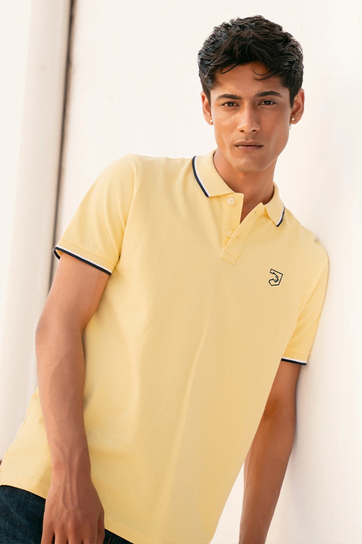 Yellow Striped Collar Polo Men Polo Summer V-2 2024 COUGAR   