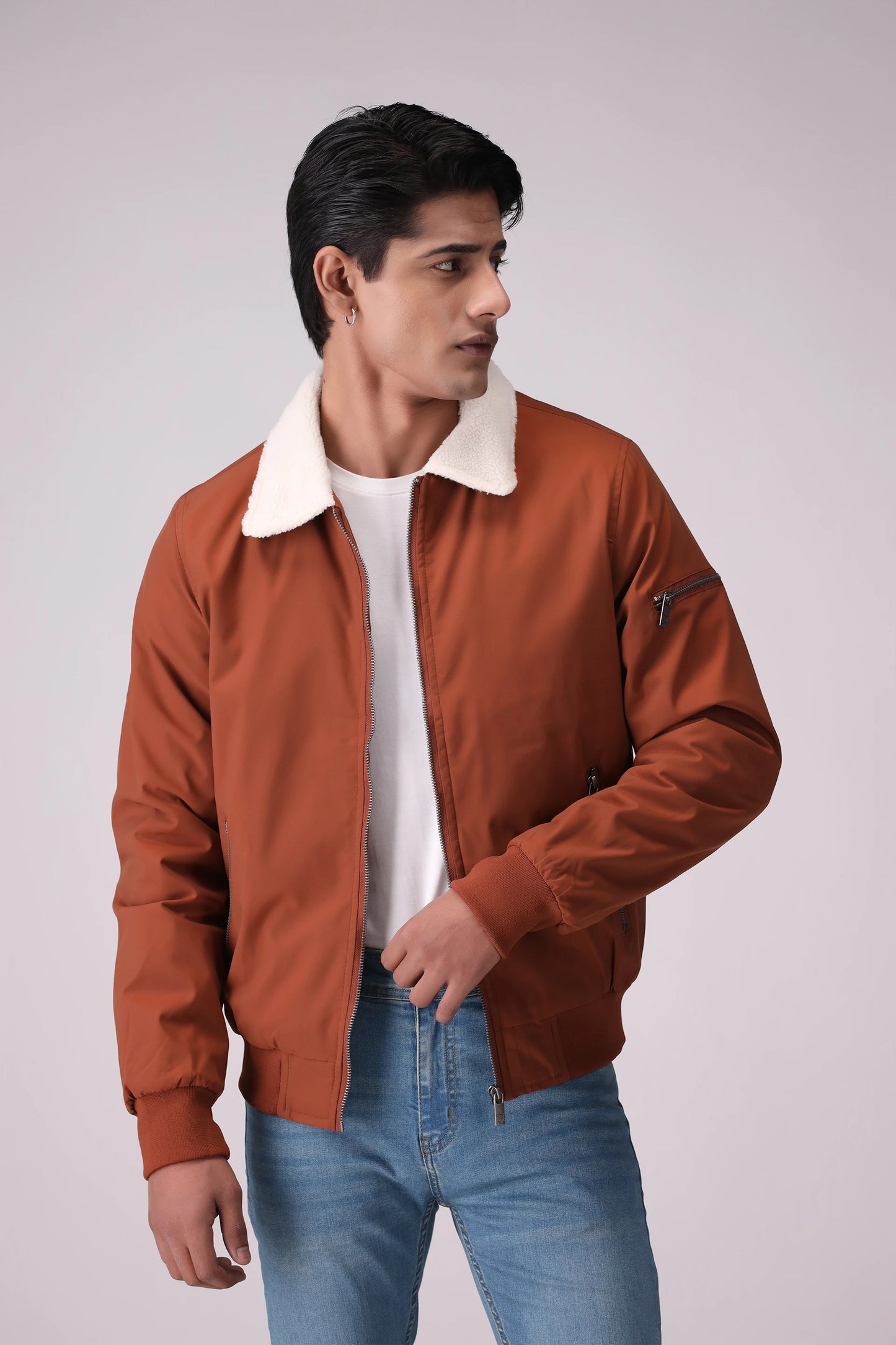 Sherpa Collar Jacket Men China-Jacket Winter 2024 Knit Story COUGAR- (Men Winter 2024) M Rust Men