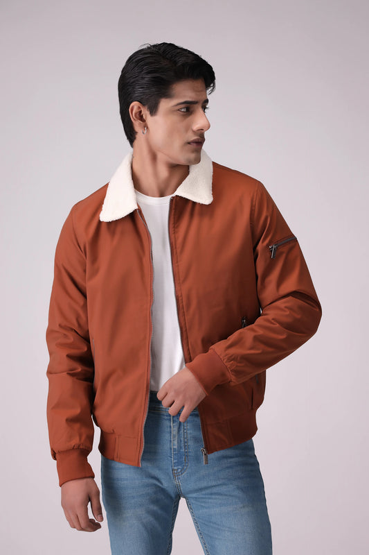 Sherpa Collar Parachute Jacket Men China-Jacket Winter 2024 Knit Story COUGAR- (Men Winter 2024) M Rust Men