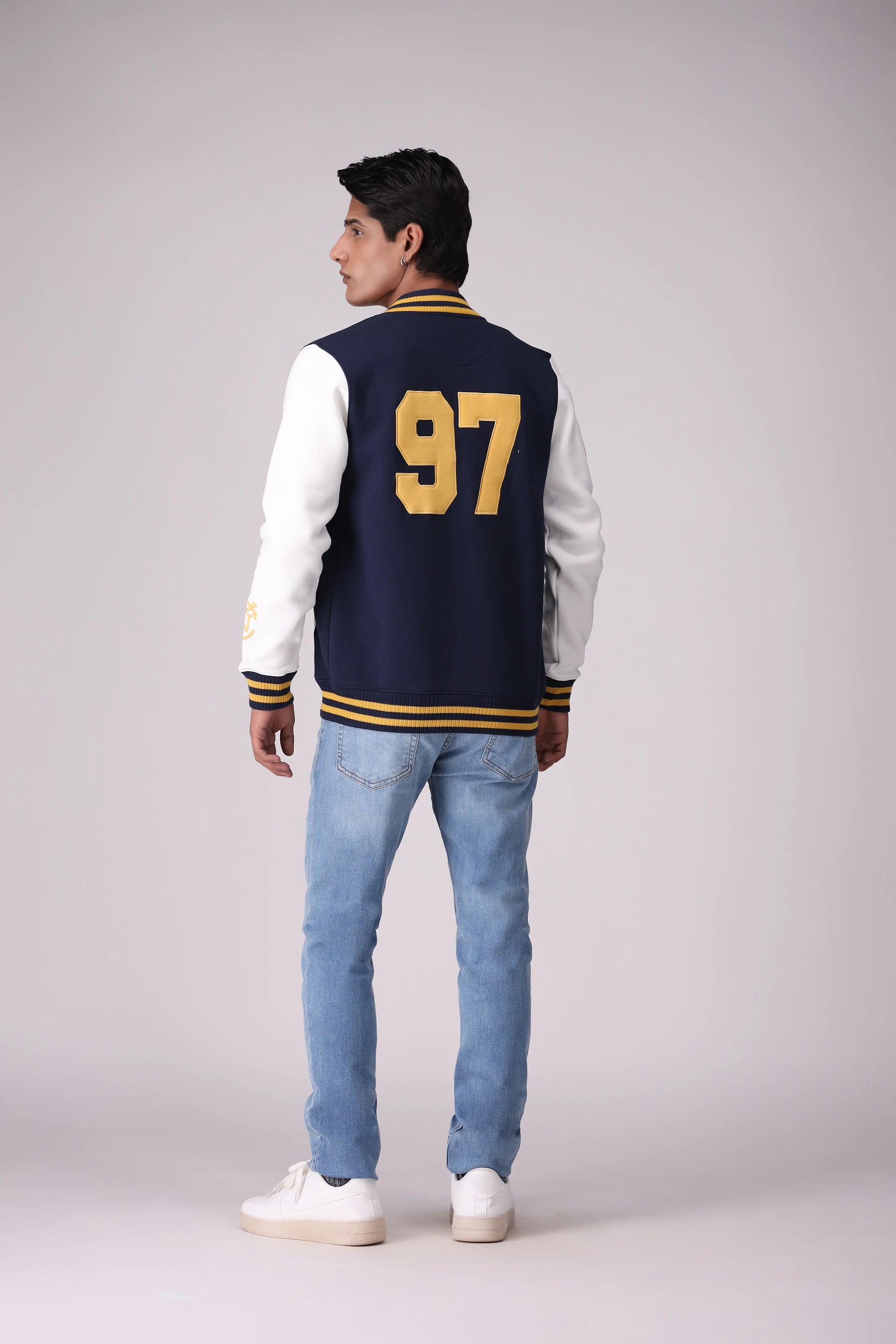 Contrast Sleeved Varsity Jacket Men Jacket Winter 2024 Knit Story COUGAR- (Men Winter 2024)