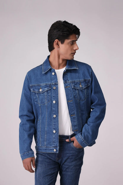 Denim Trucker Jacket Men Jacket Winter 2024 Knit Story COUGAR- (Men Winter 2024) M Blue Men