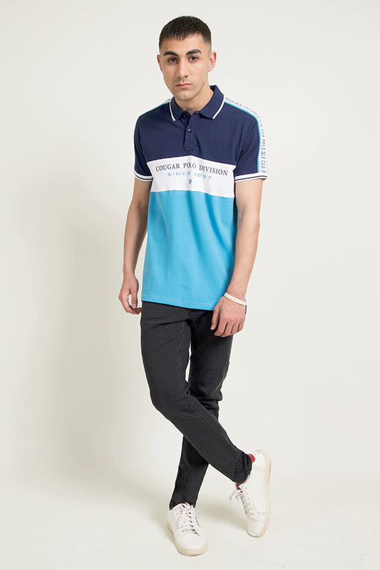 Color Block Scripted Polo Men Polo Pre Fall 2023 Vortex COUGAR S Indigo 