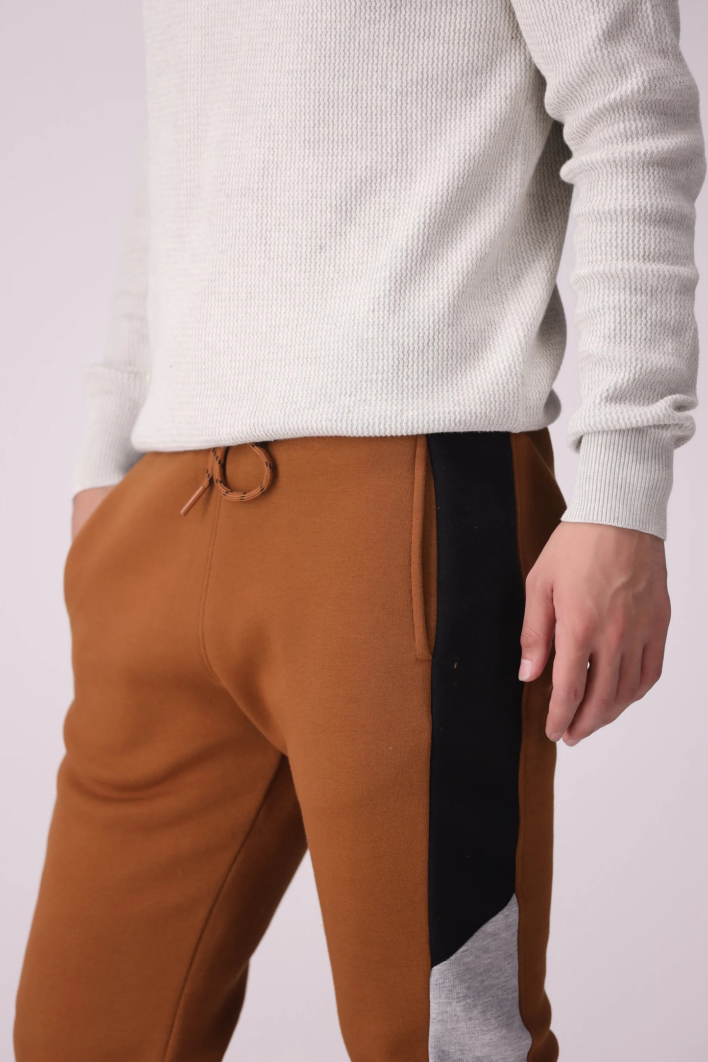 Slim Fit Striped Fleece Jogger Pants Men Trouser Winter 2024 Knit Story COUGAR- (Men Winter 2024)