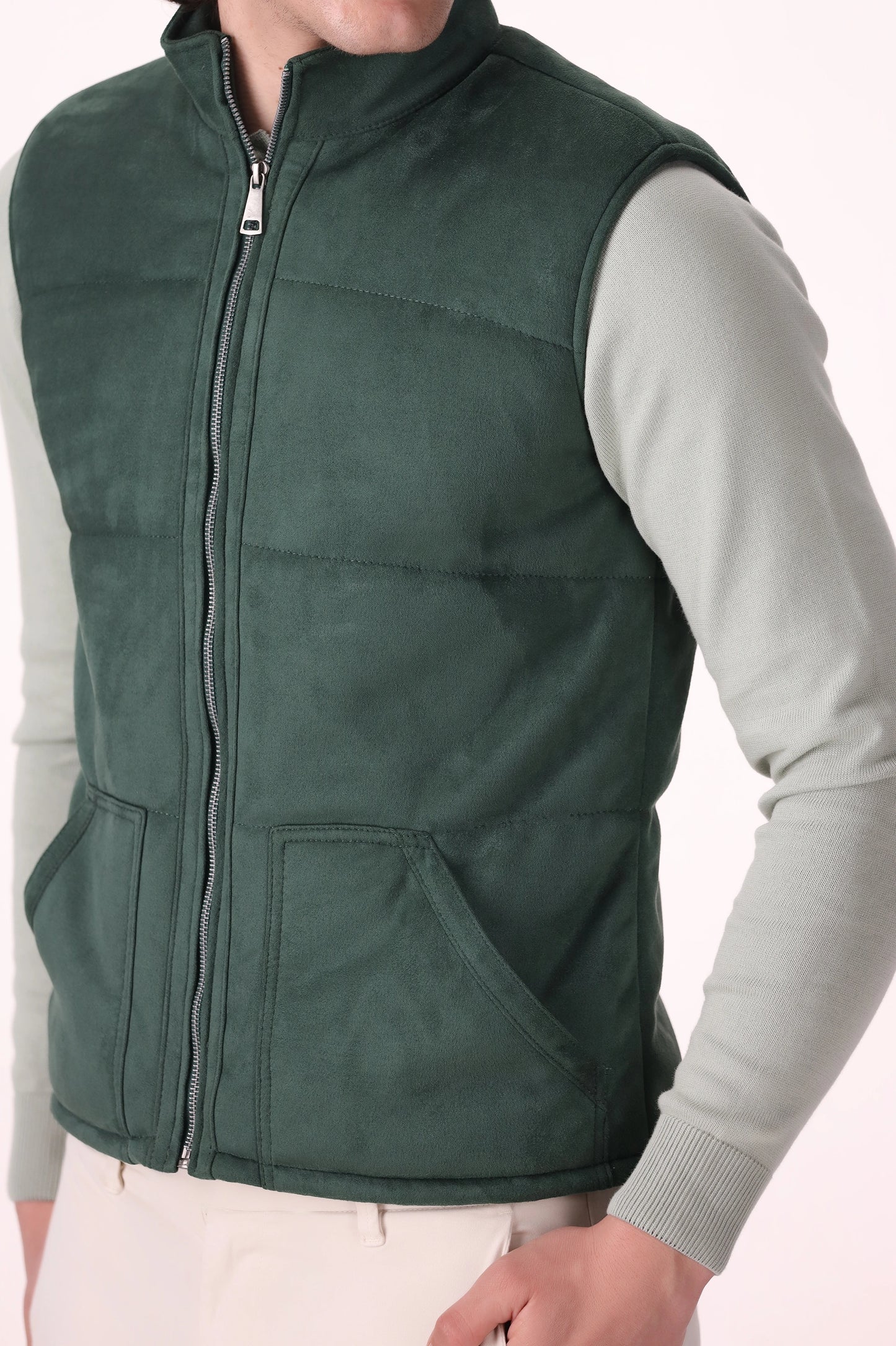 Quilted Suede Gilet Luxury Men Jacket COUGAR (MEN OLD MONEY W24)