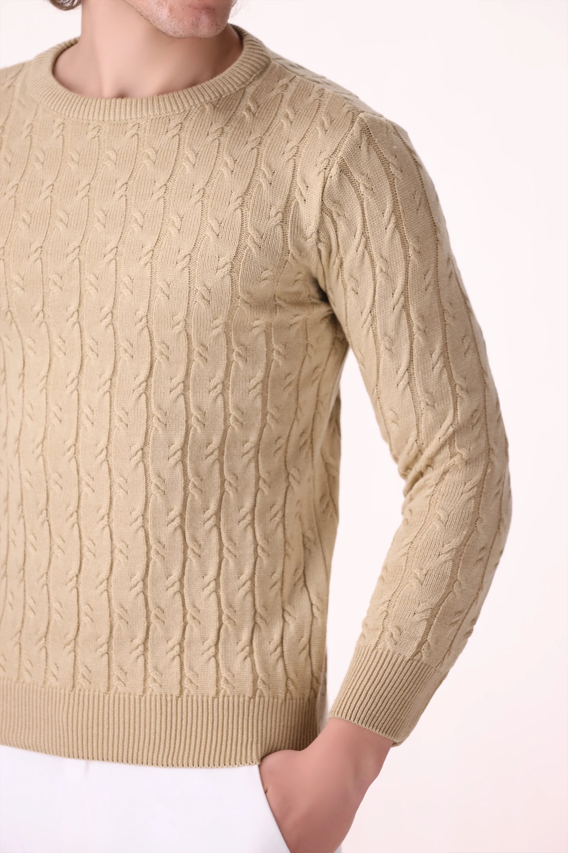 Cable Knit Acrylic Sweater Luxury Men Sweater COUGAR (MEN OLD MONEY W24)