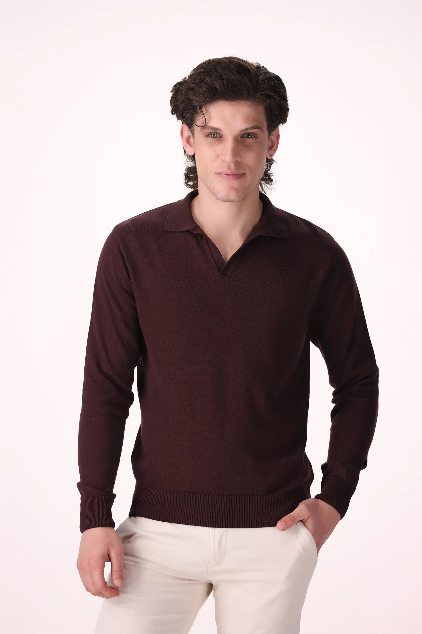 Basic Buttonless Polo Luxury Men Polo COUGAR (MEN OLD MONEY W24) S Chocolate