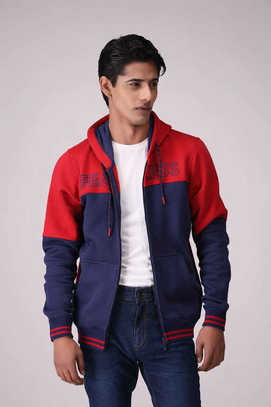 Fearless Color Block Zipper Hoodie Men Hood Winter 2024 Knit Story COUGAR- (Men Winter 2024) S Red Men