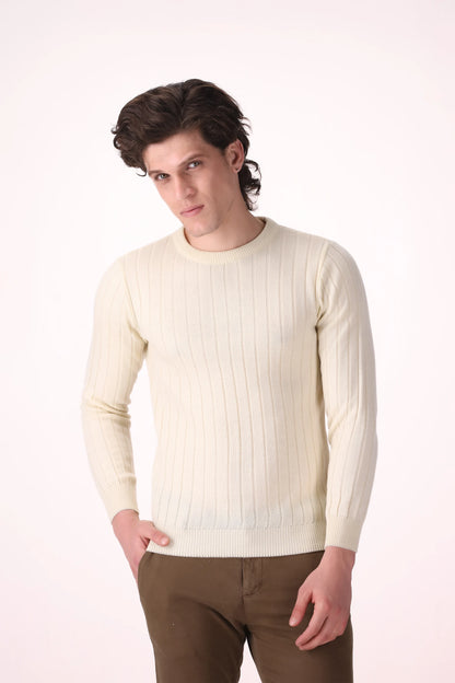 Rib Knit Sweater Luxury Men Sweater COUGAR (MEN OLD MONEY W24) S Oatmeal