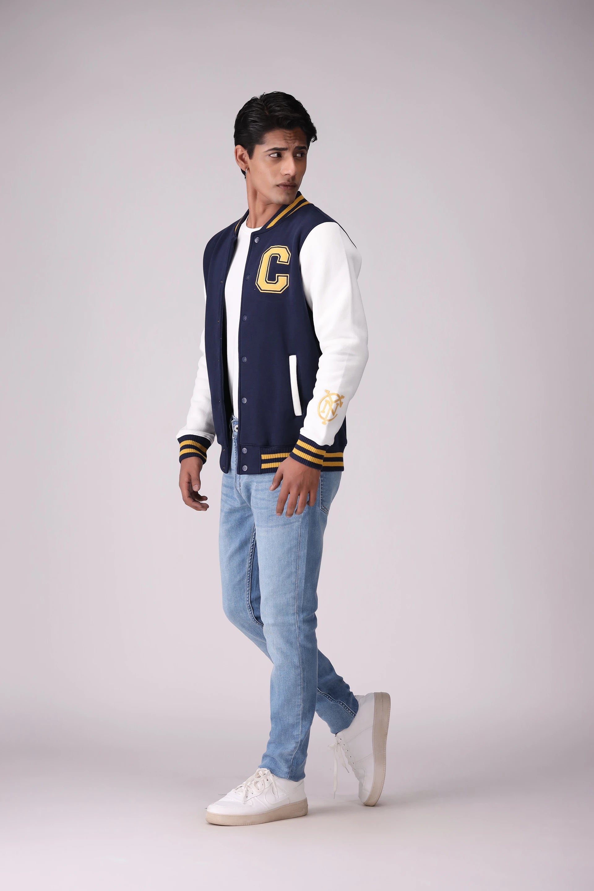 Contrast Sleeved Varsity Jacket Men Jacket Winter 2024 Knit Story COUGAR- (Men Winter 2024)