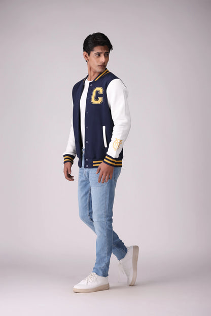 Contrast Sleeved Varsity Jacket Men Jacket Winter 2024 Knit Story COUGAR- (Men Winter 2024)