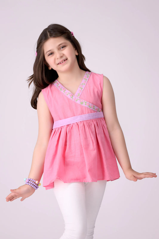 Embroidered Belt Frock Girl Frock COUGAR (S V-1 2025) 5-6 Y Pink Girl