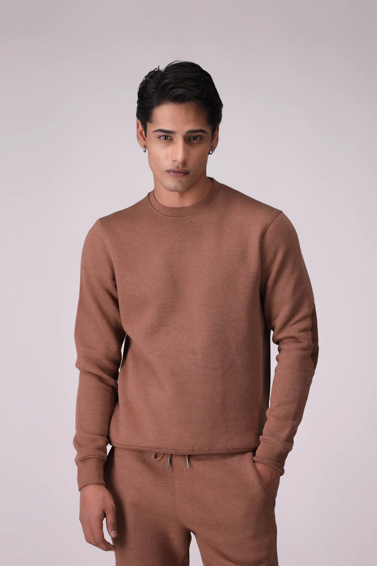 Fleece Sweatshirt With Elbow Patches Men Sweatshirt Winter 2024 Knit Story COUGAR- (Men Winter 2024) S Brown Men