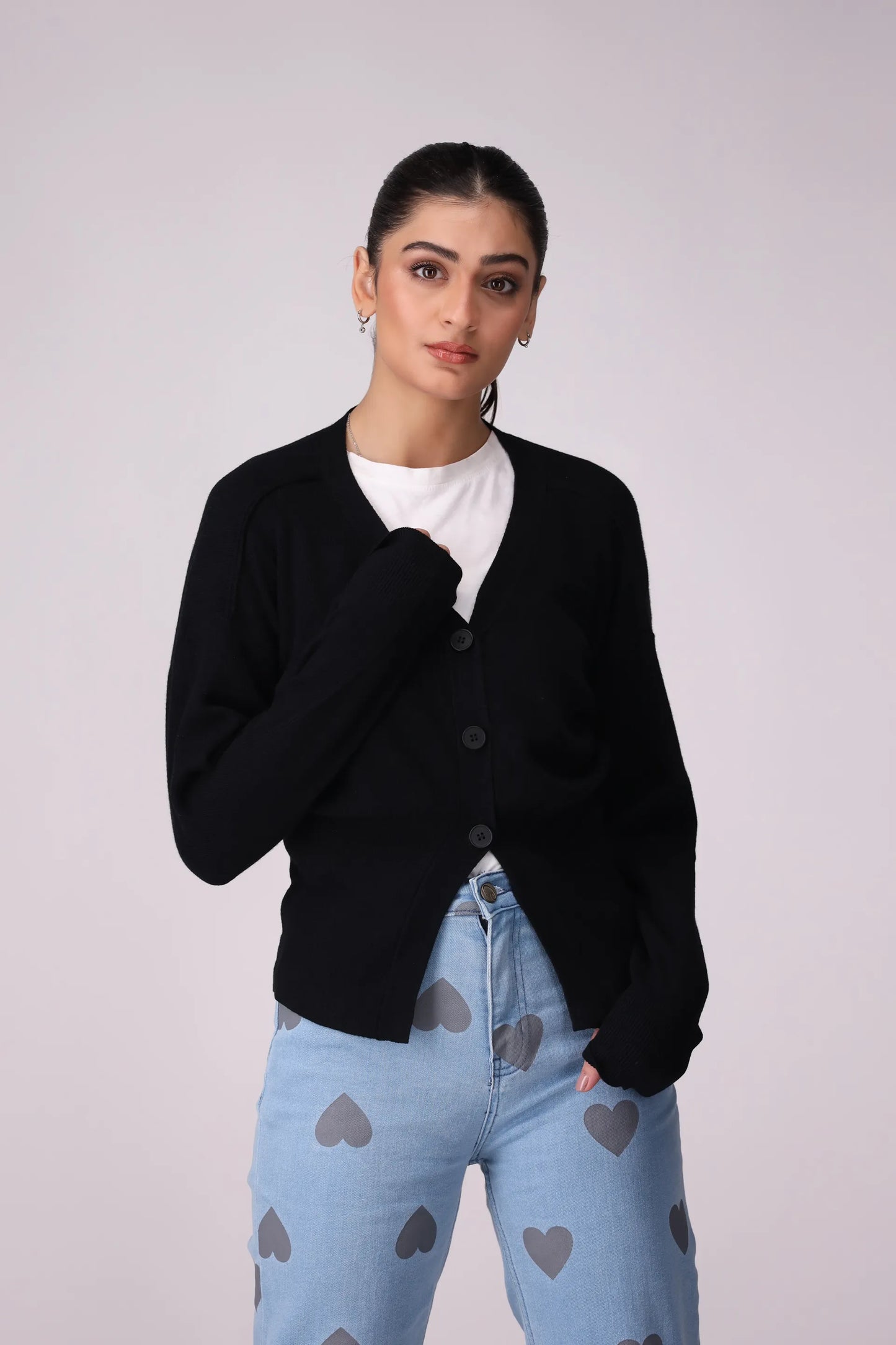 V-Neck Button Down Cardigan Women China-Sweater Winter 2024 Knit Story COUGAR- (Women Winter 2024) FSZ Black Women