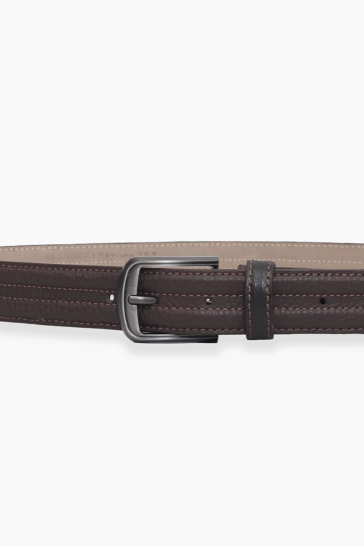 Coffee Buckle Belt With Stitch Detail - Cougar Clothing