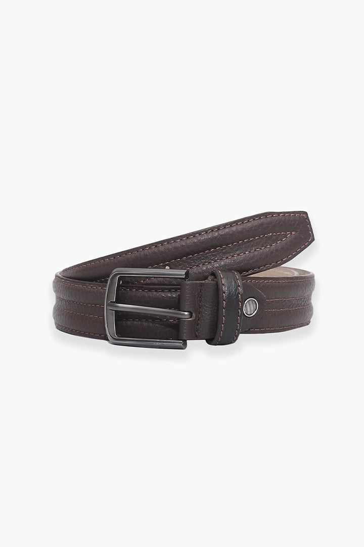 Coffee Buckle Belt With Stitch Detail - Cougar Clothing