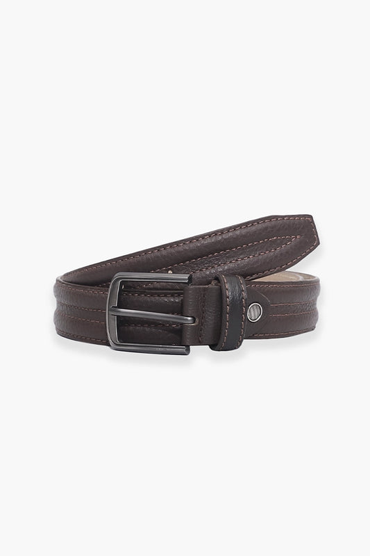 Coffee Buckle Belt With Stitch Detail Men Leather Belt Summer V-3 2024 BACKDROP COUGAR C (V-3 2024) FSZ Coffee 