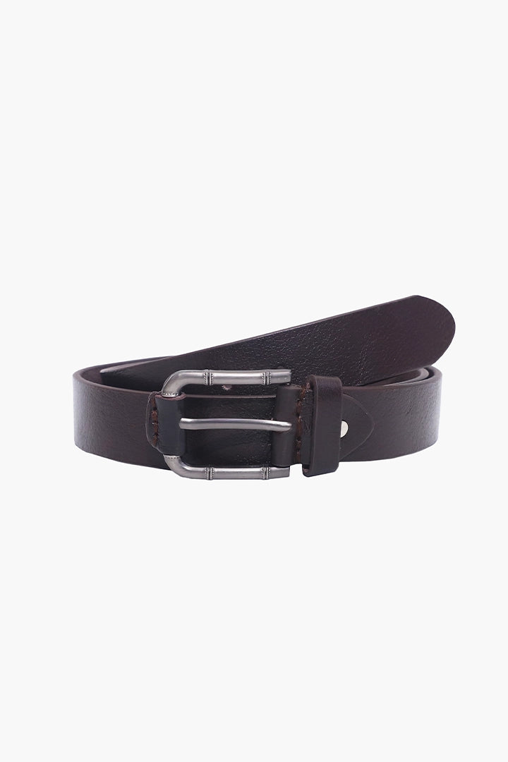 Coffee Leather Belt With Pointed End - Cougar Clothing