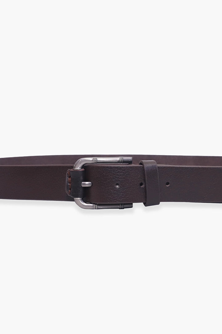 Coffee Leather Belt With Pointed End - Cougar Clothing