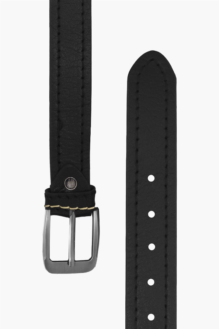 Black Single Stitch Leather Belt - Cougar Clothing