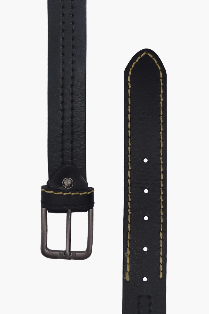 Black Stitch Leather Belt - Cougar Clothing