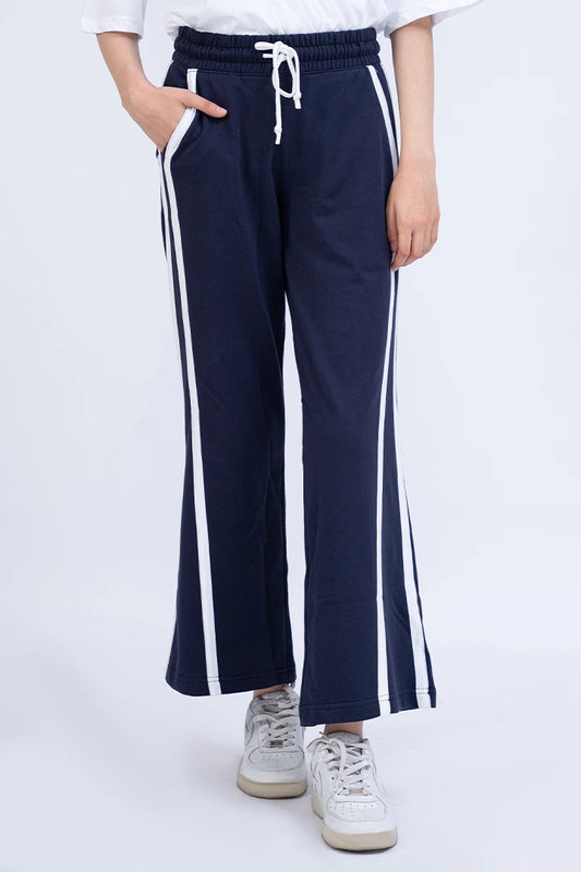 Navy Side Striped Knitted Trousers Women Trouser Summer V-3 2024 BACKDROP COUGAR- (Women V3 2024) S Navy 