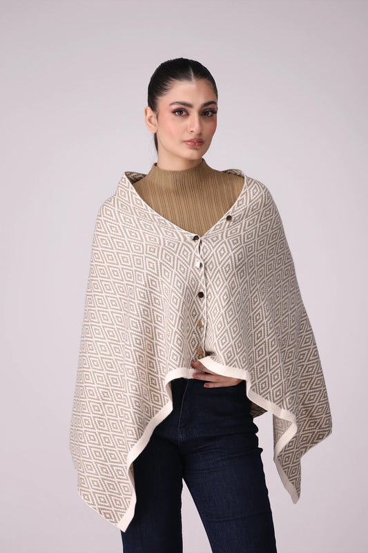 Jacquard Shawl With Buttons Women Cap Shawl Winter 2024 Knit Story COUGAR- (Women Winter 2024)