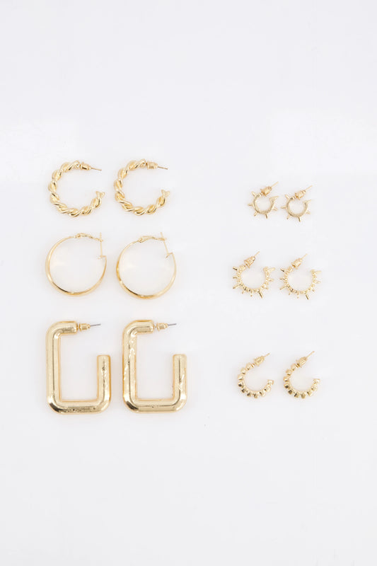 Hoop Earrings- Set of 6 Women Ear Ring Set Fall 2024 COUGAR C (Fall 2024) FSZ Golden