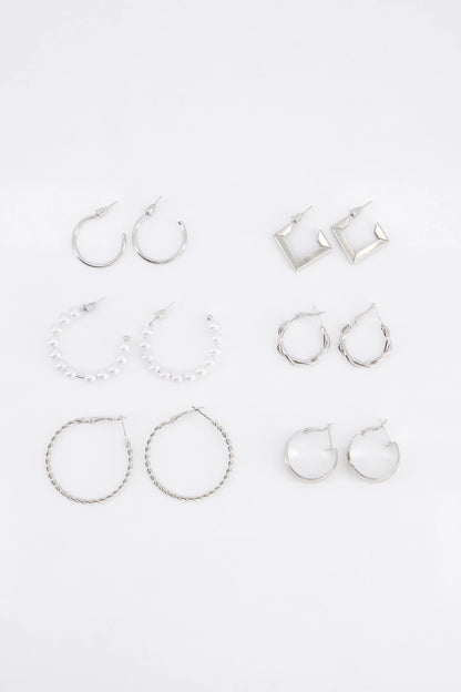 Hoop Earrings- Set of 6 Women Ear Ring Set Fall 2024 COUGAR C (Fall 2024) FSZ Silver