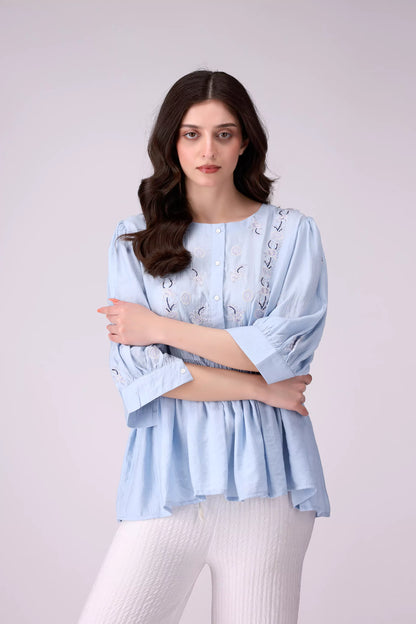 Embroidered Peplum Top Women Embroided Top COUGAR (S V-1 2025) XS Sky Women