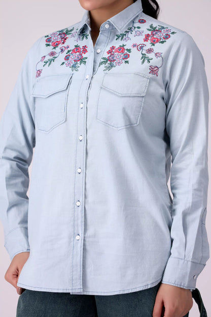 Embroidered Shirt With Flap Pockets Women Embroided Top COUGAR (S V-1 2025)