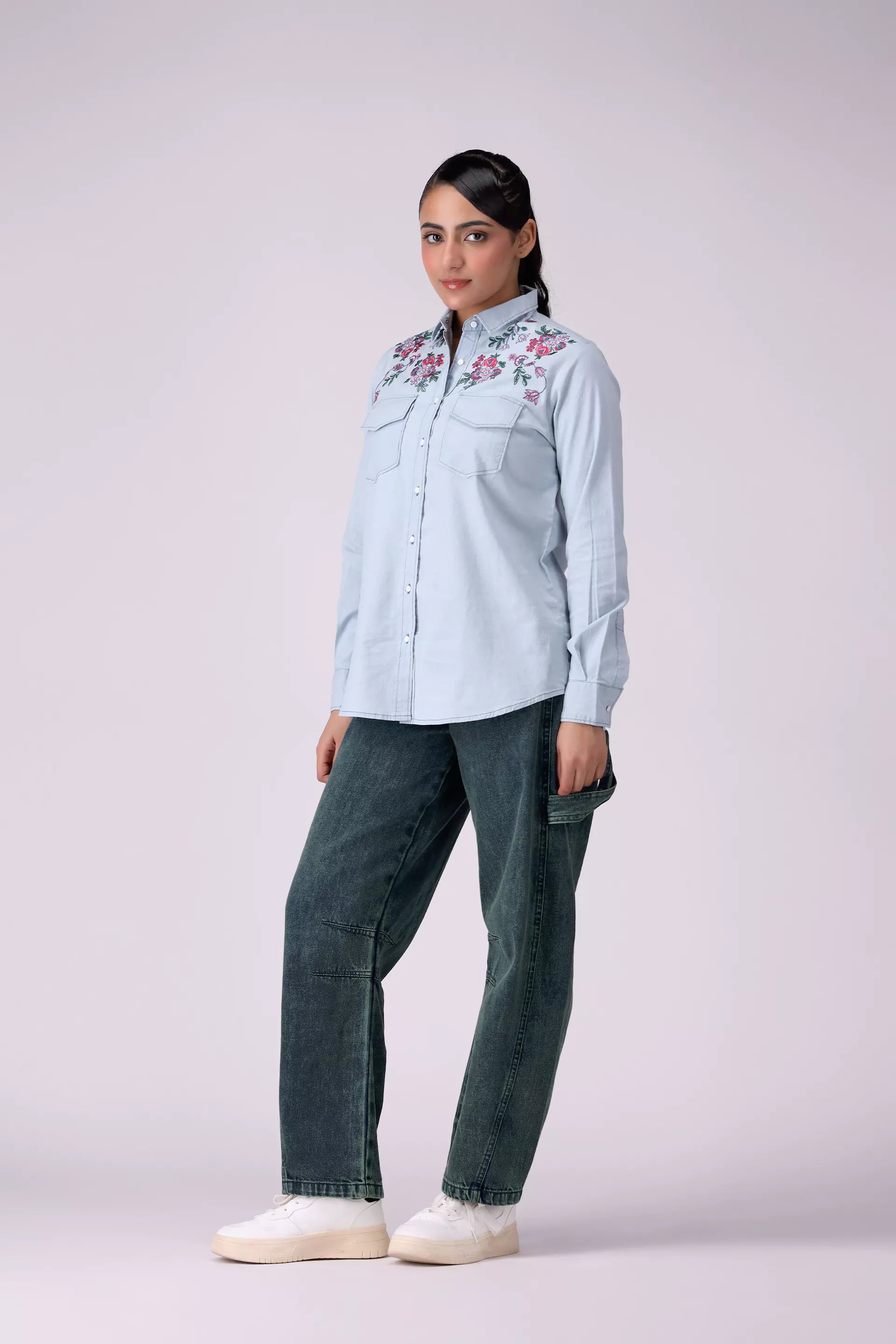 Embroidered Shirt With Flap Pockets Women Embroided Top COUGAR (S V-1 2025)