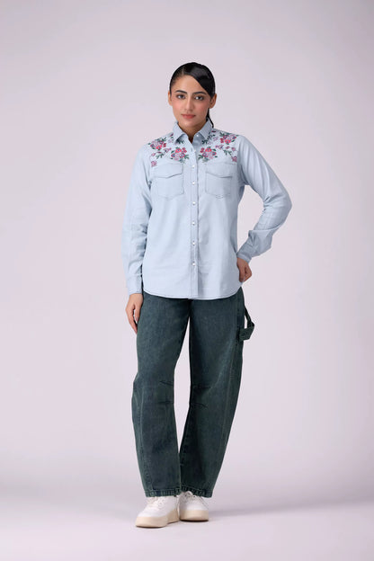 Embroidered Shirt With Flap Pockets Women Embroided Top COUGAR (S V-1 2025)