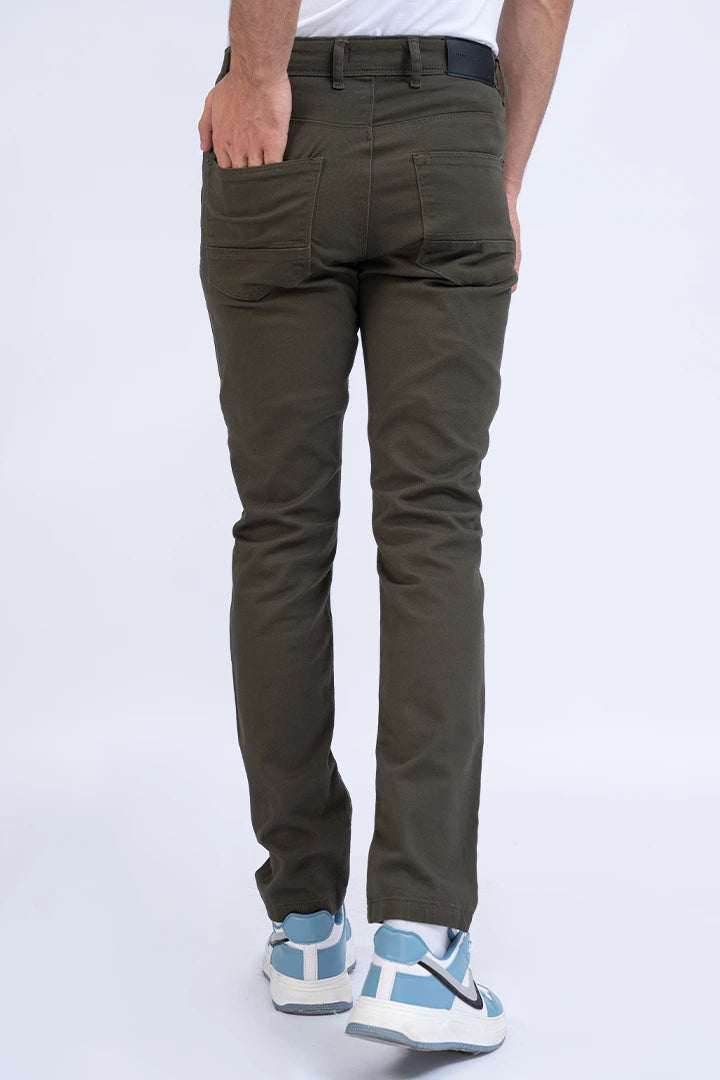 Olive Slim Fit Five Pocket Pants Men 5-Pocket Summer V-2 2024 URBAN STATION COUGAR   