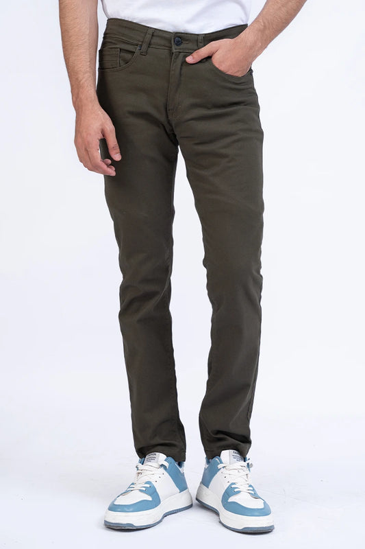 Olive Slim Fit Five Pocket Pants Men 5-Pocket Summer V-2 2024 URBAN STATION COUGAR