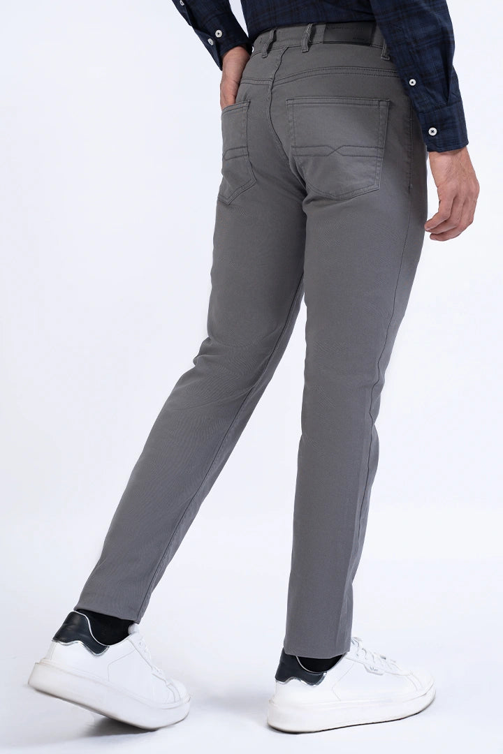 Grey Slim Fit Five Pocket Pants Men 5-Pocket Summer V-3 2024 BACKDROP COUGAR- (Men V3 2024)   