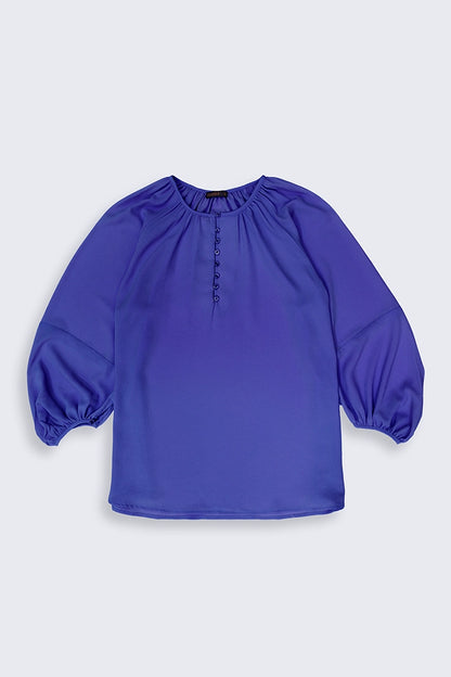 Pleated Royal Blue Top Women Top Summer V-1 2024 AURA COUGAR