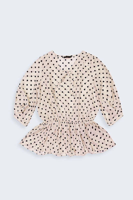 Elasticated Polka Dot Blouse Women Top Summer V-3 2024 BACKDROP COUGAR- (Women V3 2024) XS Beige 