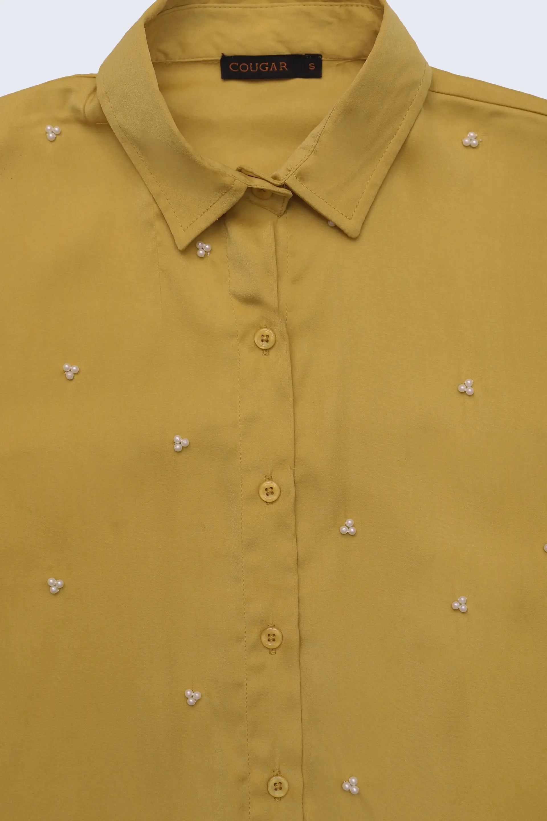 Mustard Embellished Button Down Women Top Fall 2024 COUGAR- (Women Fall 2024)   