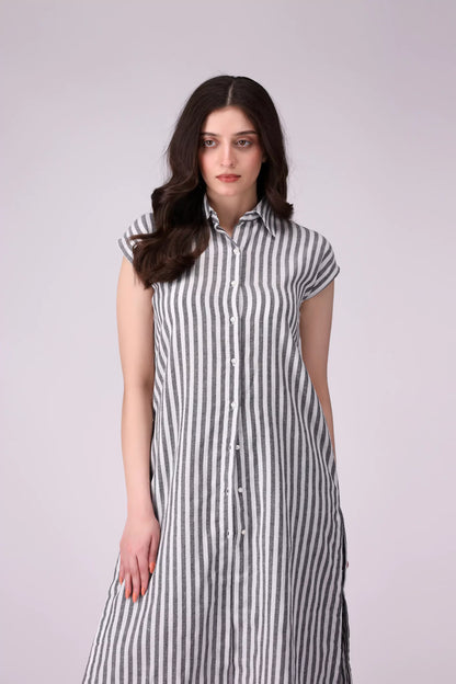 Button Through Striped Tunic Women Long Top COUGAR (S V-1 2025)